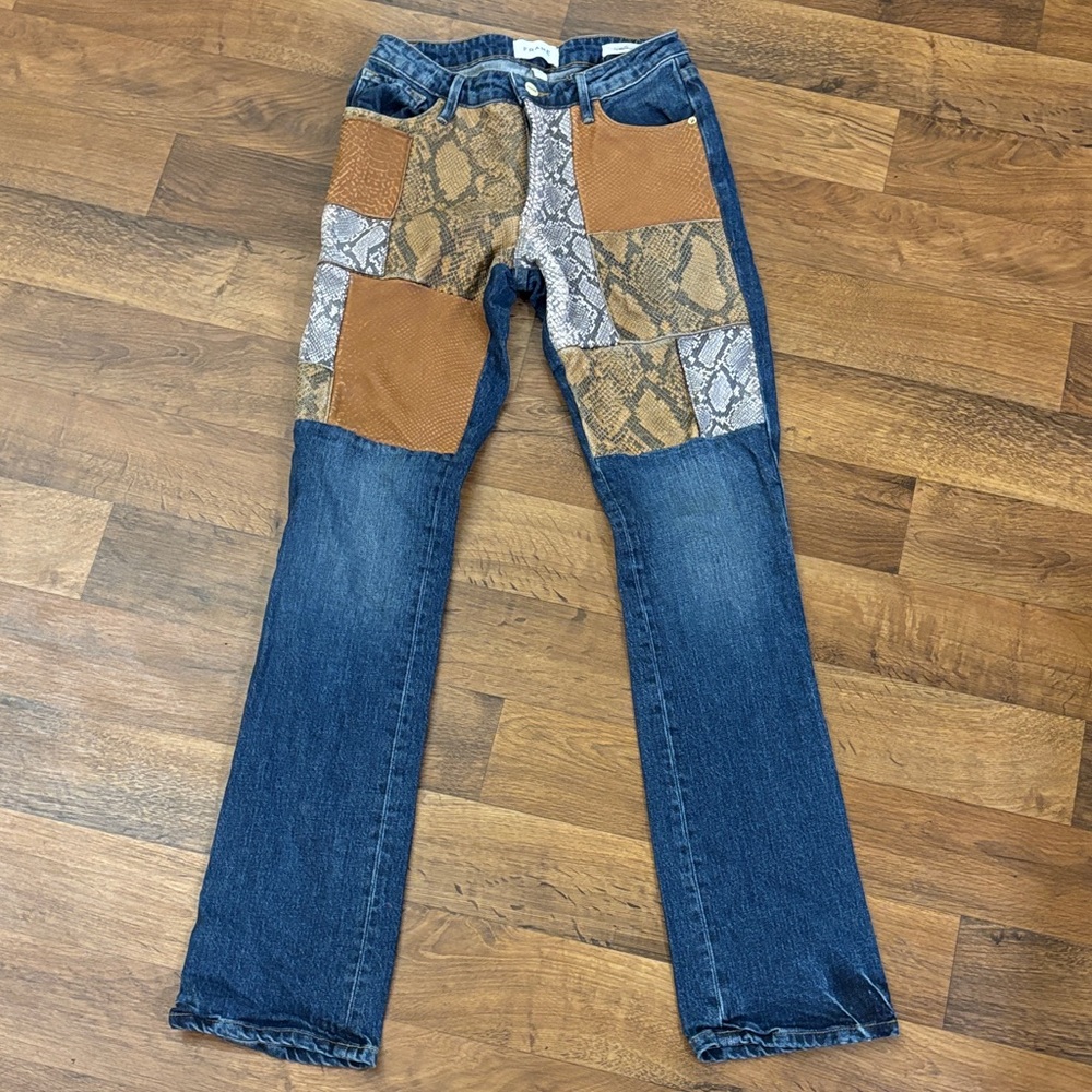 Frame Denim Patchwork Jeans with Snake Print